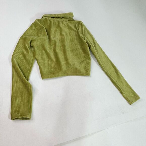 PAC Cares Top Womens Medium Button Up Collar 90s Y2K Cropped Ribbed Velvet Shirt - Picture 6 of 8